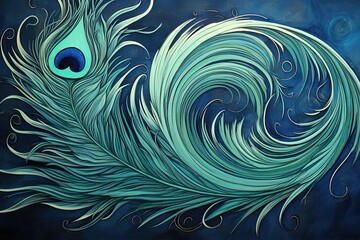 Teal Color Abstract Peacock Feather Design: Mesmerizing and Artistic Visual for Graphic Projects, generative AI