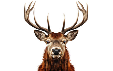 Deer Stag Portrait Front Side Look Pose on White or PNG Transparent Background.