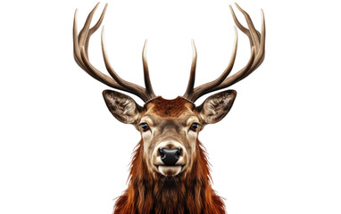 Fototapeta premium Deer Stag Portrait Front Side Look Pose on White or PNG Transparent Background.