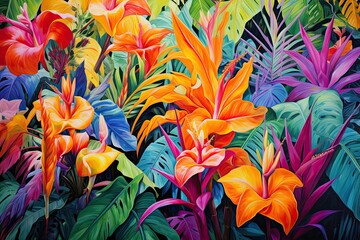 Explore the Breathtaking Vibrant Jungle Foliage with Tropical Colors: A Stunning Visual Journey, generative AI