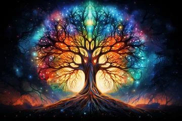 Fotobehang abstract tree of life, Meditation chakra colorful art © Sara_P