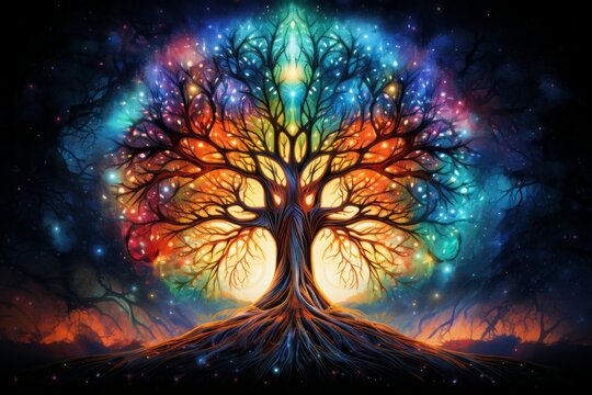 Fototapeta abstract tree of life, Meditation chakra colorful art