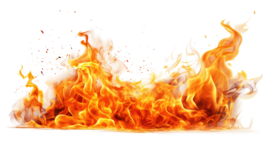 Blaze Realistic Fire Flames Portrait on White or PNG Transparent Background.