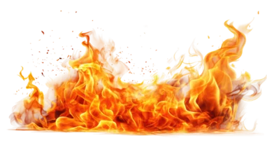 Afwasbaar Fotobehang Vuur Blaze Realistic Fire Flames Portrait on White or PNG Transparent Background.