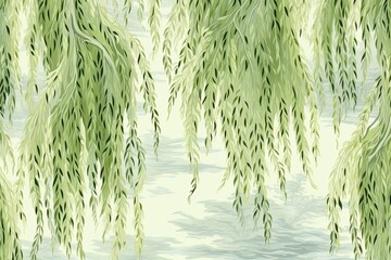 Willow Green Color: Tranquil Tree Pattern Digital Image - Captivating Visuals for a Serene Atmosphere, generative AI