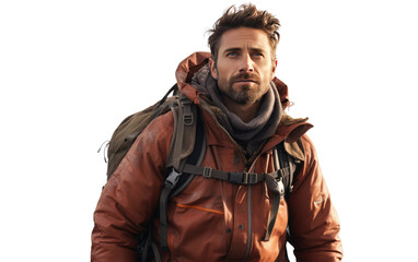 Obraz premium Enhanced Adventurous Hiker Scene With Bag Pack on White or PNG Transparent Background.
