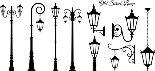 Old street lamp silhouette vector isolated on white background.