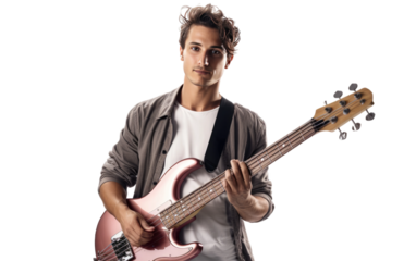 Man Playing Guitar For Doing Best Performance on White or PNG Transparent Background.
