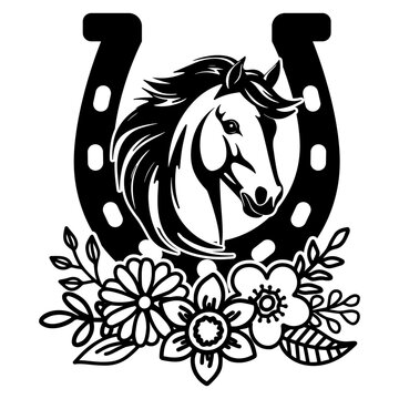Head Horse with Horseshoe and Beatiful flowers