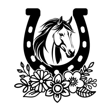 Head Horse with Horseshoe and Beatiful flowers