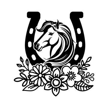 Head Horse with Horseshoe and Beatiful flowers