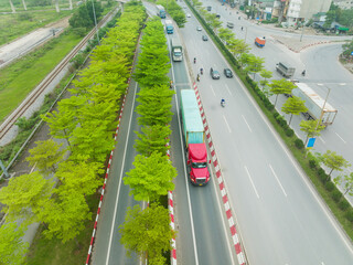 National Road No.5 with green tree lines connecting Hanoi - Hai Phong