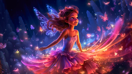 Fototapeta na wymiar Fairy Princess Fairytale Happy Girl Magical Colorful Fantasy Joy Happiness Wonder