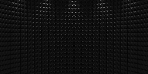 Black acoustic soundproof foam texture. Recording studio wall