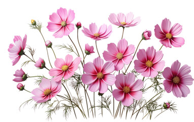 Transparent Cosmos Flowers Realistic Portrait on White or PNG Transparent Background.