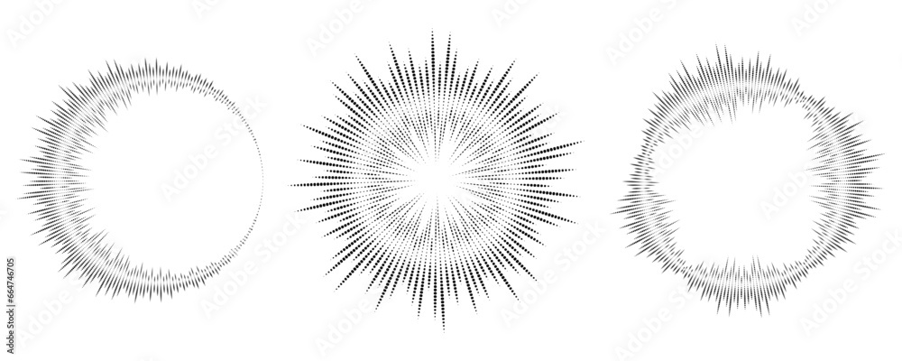 Poster circle sound wave. audio music equalizer. round circular icons set. spectrum radial pattern and freq