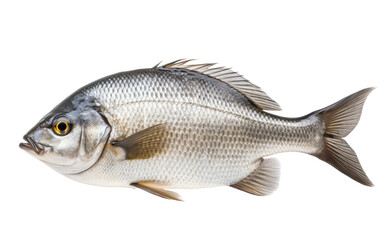 Obraz premium Realistic silver fish illustration, detailed marine seafood animal, side view aquatic wildlife graphic for menus and packaging isolated on Transparent Background