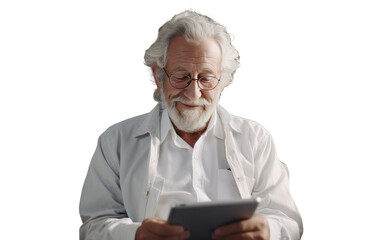 Old Man With White Cloths Looks Serious on White or PNG Transparent Background.
