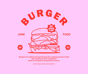 Retro Poster illustration of burger Graphic Design for T shirt streetwear and urban style