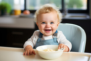 children eating food on the table, smiling, happy