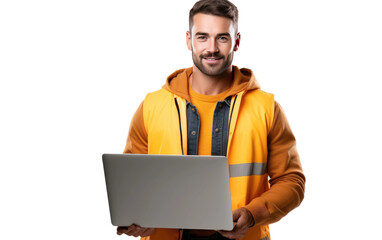 Realistic Portrait of a Young Handsome Construction Worker on White or PNG Transparent Background.