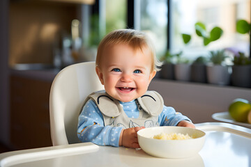 children eating food on the table, smiling, happy