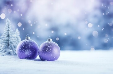 Christmas decorations ball on snow background.