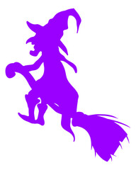 Silhouette of a witch flying on a broomstick