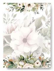 Wedding card template with floral feather white jasmine concept watercolor style.