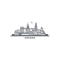 Cuba Havana cityscape, skyline, city panorama vector flat modern logo icon. Cuban town emblem idea with landmarks and building silhouettes. Isolated  thin line graphic