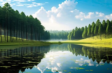 Beatiful nature lake and forest.