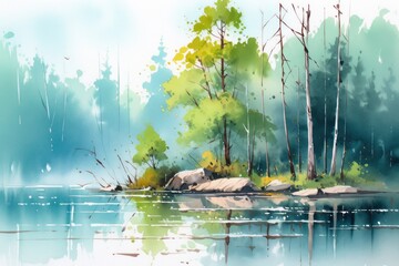 The serenity of a secluded forest lake.