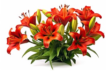 Red Lilies isolated on white background.