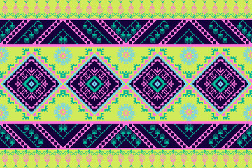 Ethnic pattern designs, ethnic pattern graphics, geometric shapes and flowers are used for weaving ,rug,clothing, wrap, batik, fabric, embroidery style illustration, Ethnic abstract pixel art style