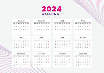 Modern new year 2024 annual calendar design template