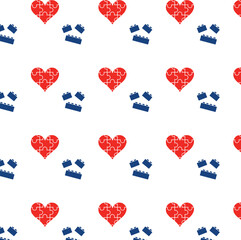 Digital png illustration of red hearts and blue cubes repeated on transparent background