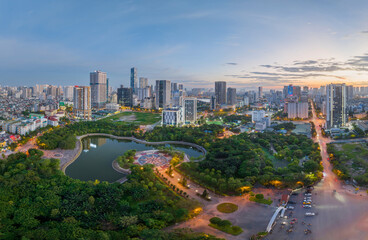 Hanoi skyline cityscape at night in Cau Giay district