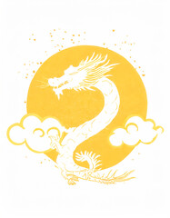 日の出と金色の昇り龍 年賀状背景