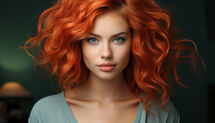 Fototapeta premium A beautiful young woman with curly hair and a cute smile generated by AI