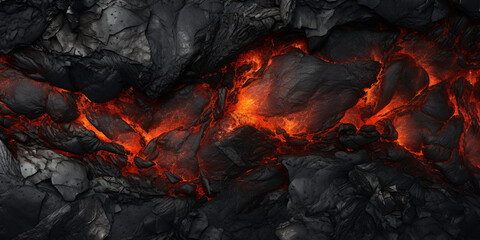 Lava rock abstract background Generative ai design,Abstract black rock and lava fire background  - obrazy, fototapety, plakaty