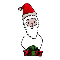 Digital png illustration of happy santa with gift on transparent background