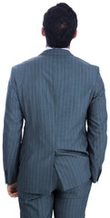 Digital png photo of back view of biracial businessman looking up on transparent background