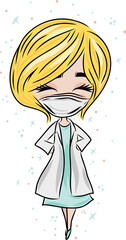 Digital png illustration of caucasian female doctor with face mask on transparent background