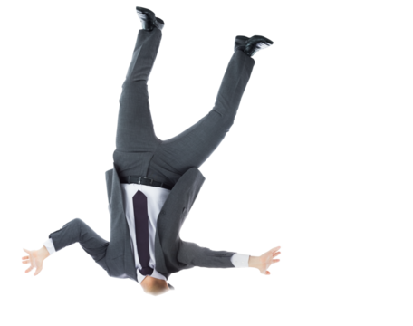 Digital png photo of businessman turned upside down on transparent background