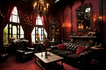 Fototapeta na wymiar Opulent gothic-inspired living room decor. Generative AI