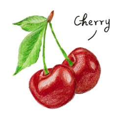 Cherry color pencil hand drawn with hand-written calligraphy