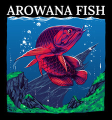 asian red arowana on the aquarium illustration premium vector  