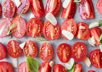 Fresh tomato slices with herbs
