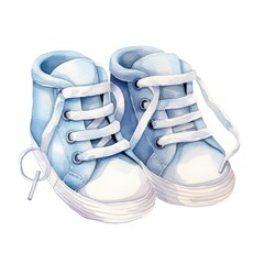 Watercolor newborn small shoes isolated white background.