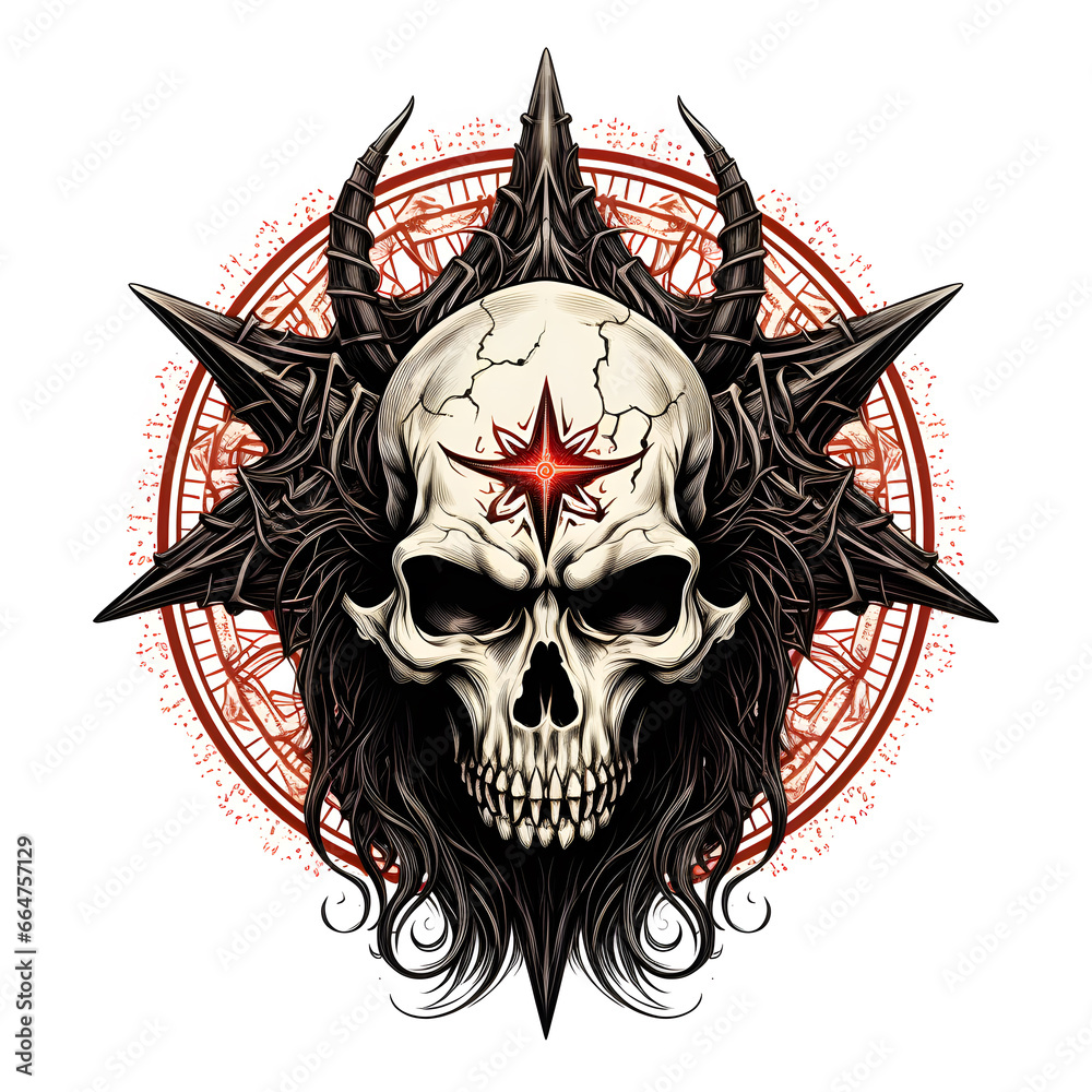 Wall mural skull with a sinister pentagram